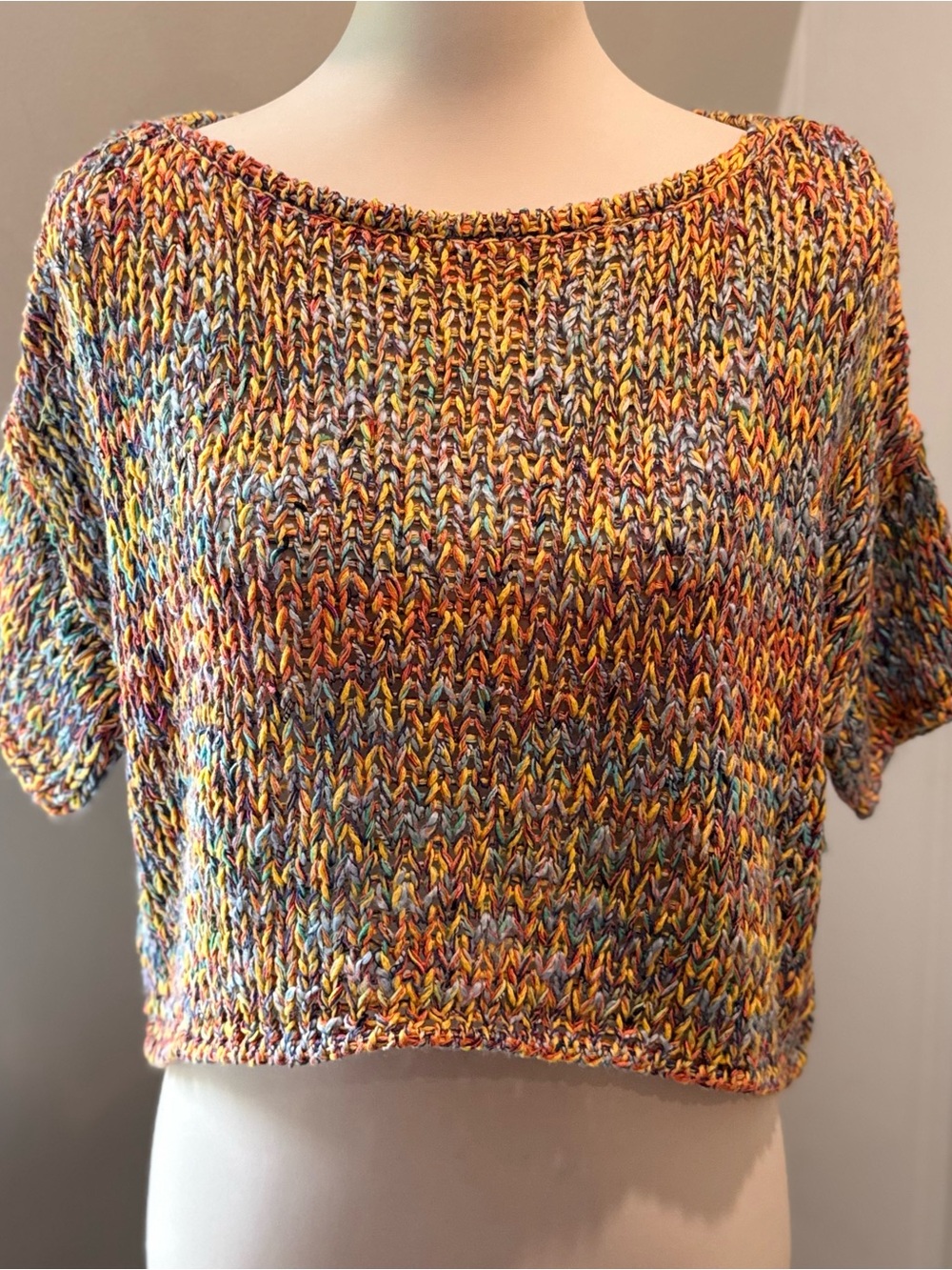 Free People Blue Mezcal Combo Multicolor Chunky Knit Crop Top NWT | Size XS
